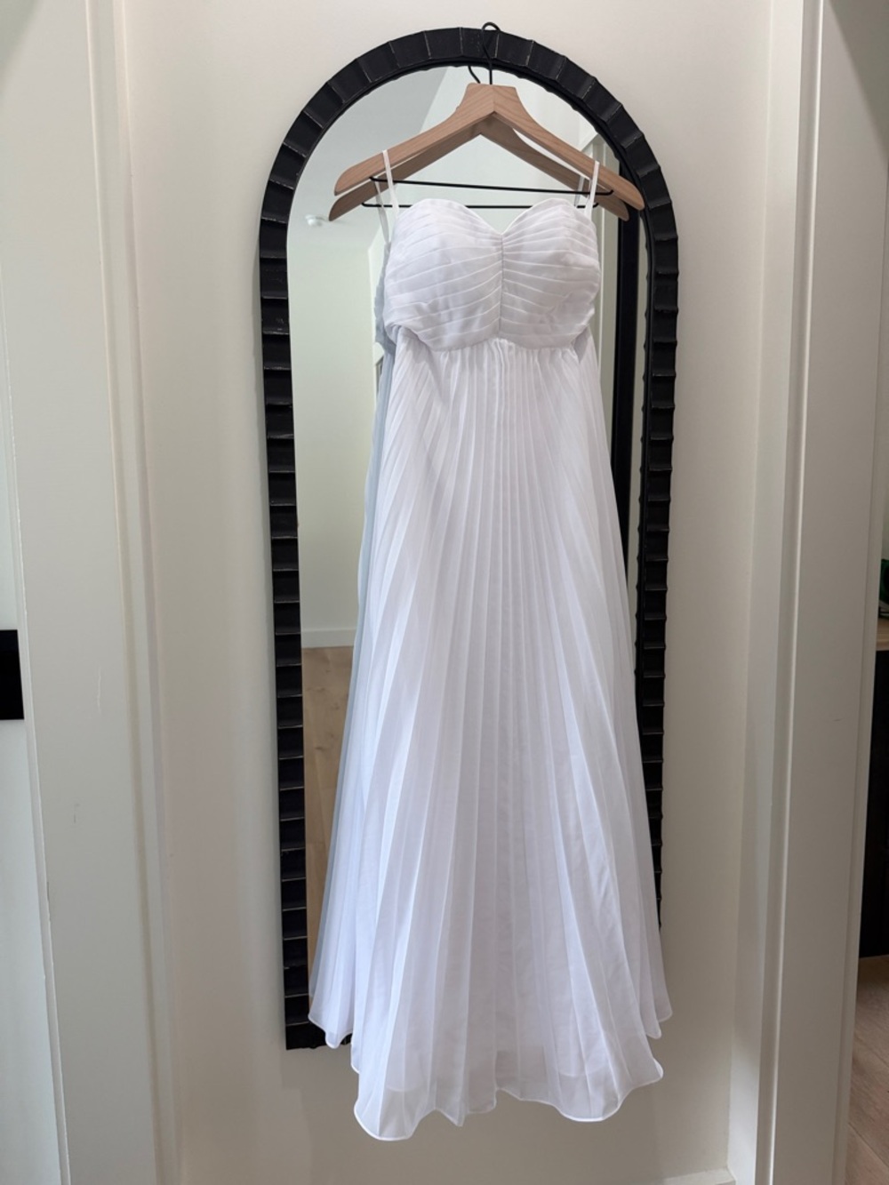 Strapless White Pleated Maxi Dress